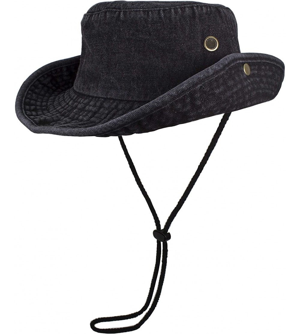Sun Hats 100% Cotton Stone-Washed Safari Booney Sun Hats - Denim Black - C718HZUSCZK $12.88