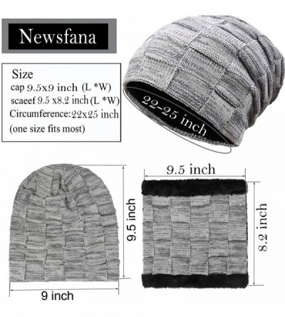 Skullies & Beanies Winter Beanie hat- Warm Knit Hat Scarf Set Thick Fleece Lined Winter Hat Skull Cap for Men Women - Gray - ...