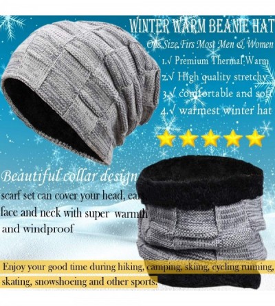 Skullies & Beanies Winter Beanie hat- Warm Knit Hat Scarf Set Thick Fleece Lined Winter Hat Skull Cap for Men Women - Gray - ...