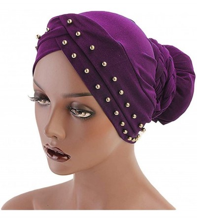 Skullies & Beanies India Caps Turban Bandana Braided Headwrap African Point Drill Milk Silk Head Wrap - Tjm-341a-purple - CO1...