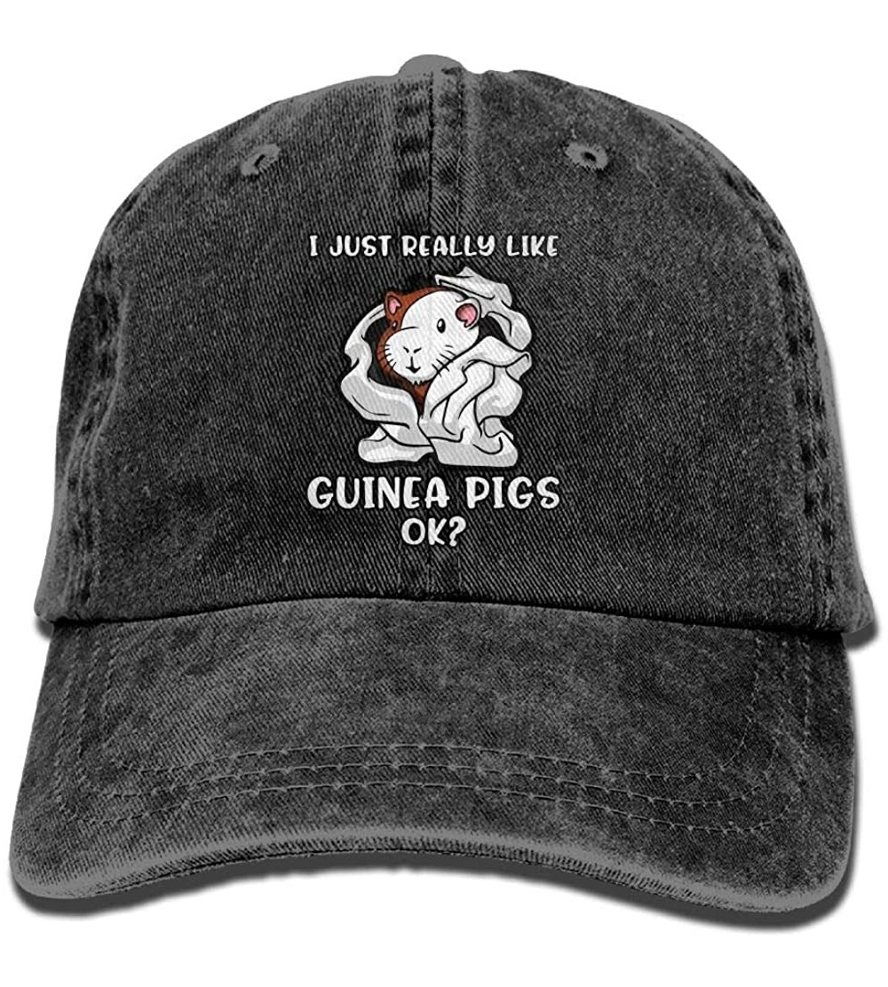 Baseball Caps Men&Women Adjustable Yarn-Dyed Denim Baseball Caps I Just Really Like Guinea Pigs OK Snapback Cap - Black - CX1...