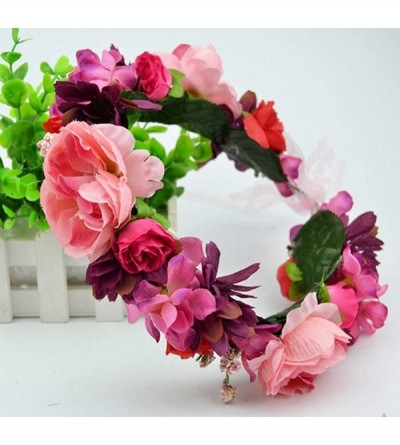 Headbands Floral Garland Crown Hair Wreath Flower Headband Halo Floral Headpiece Boho with Ribbon Wedding Party - 2 - CA129N0...