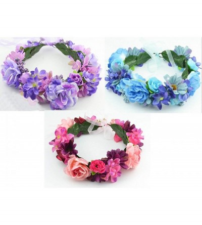Headbands Floral Garland Crown Hair Wreath Flower Headband Halo Floral Headpiece Boho with Ribbon Wedding Party - 2 - CA129N0...
