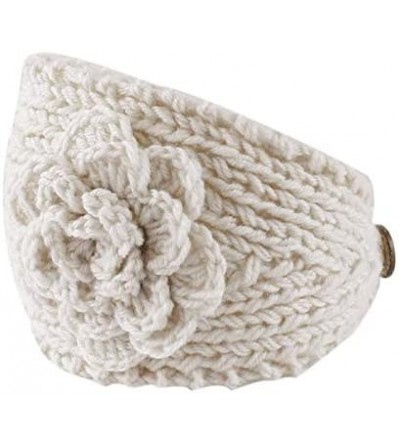 Cold Weather Headbands Fashion Women Crochet Button Headband Knit Hairband Flower Winter Ear Warmer Head Wrap - White - CW18L...