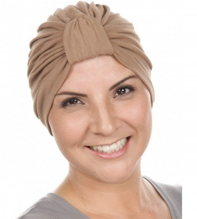 Skullies & Beanies Classic Cotton Turban Soft Pleated Chemo Cap for Women with Cancer Hair Loss - 10- Mocha Brown - CJ11K4JDQ...