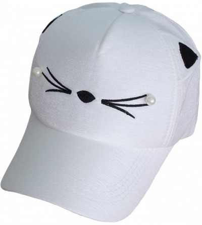 Baseball Caps Women's Cartoon Cat Ears Cap Baseball Sun Hats - White - C1188Q37N84 $12.74
