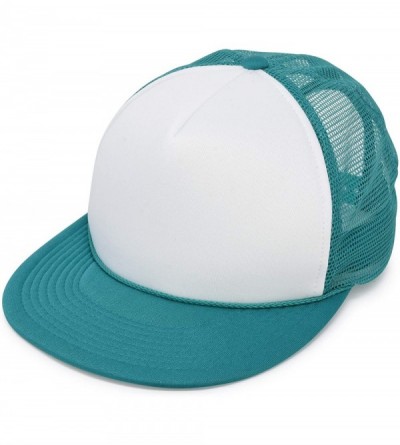 Baseball Caps Flat Billed Trucker Hat Mesh Back S M L Adjustable Cap Solid Two Toned Snapback - Teal/White - CD12O5CIDHA $9.97