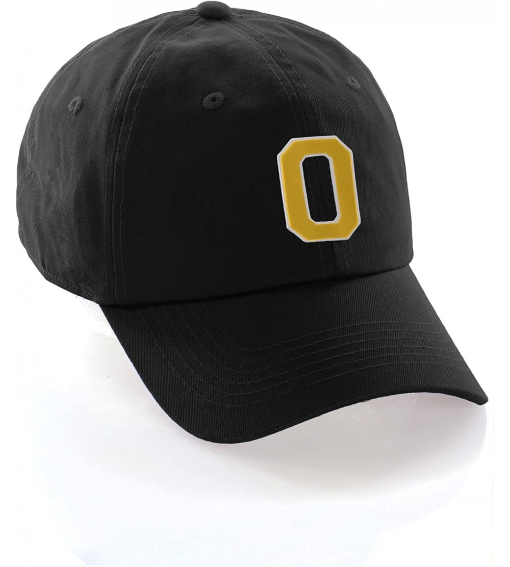 Baseball Caps Customized Letter Intial Baseball Hat A to Z Team Colors- Black Cap White Gold - Letter O - CM18ET3WQ8W $11.46