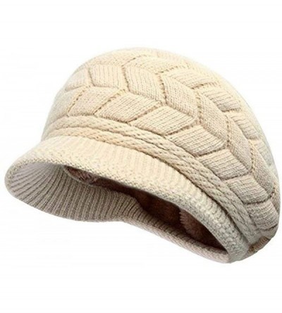 Skullies & Beanies Womens Snow Warm Knitted Winter Wool Beanies Hats For Women Slouchy Cap With Visor - Women Beige - CQ18HCR...