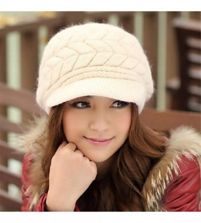 Skullies & Beanies Womens Snow Warm Knitted Winter Wool Beanies Hats For Women Slouchy Cap With Visor - Women Beige - CQ18HCR...
