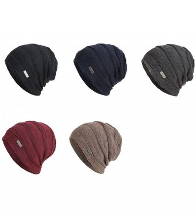 Skullies & Beanies Men Winter Skull Cap Beanie Large Knit Hat with Thick Fleece Lined Daily - I - Wine Red - CM18ZD6IAY7 $13.42