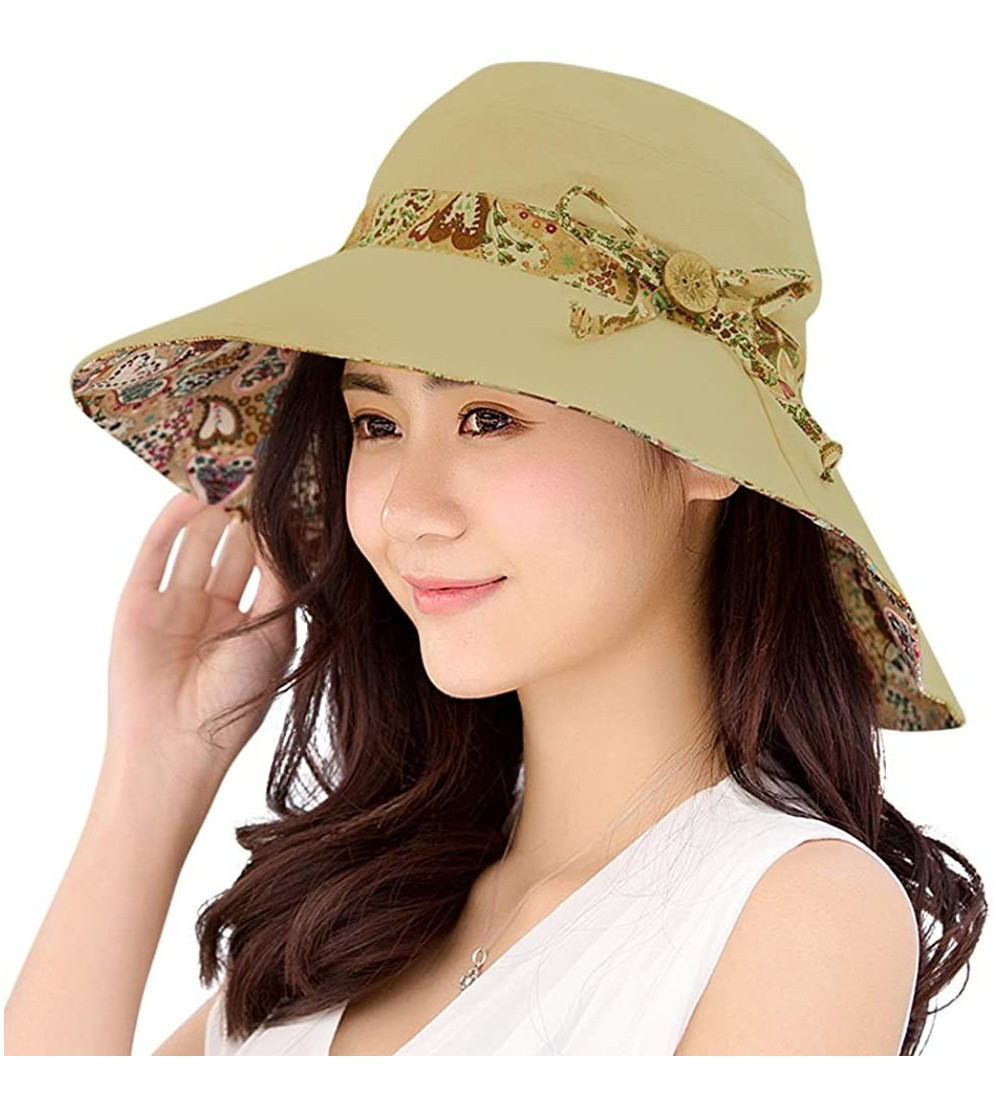 Sun Hats Womens Sun Hat Summer UPF 50+ UV Protection Beach Hat Foldable Wide Brim Cap - Khaki - CB18468EXLG $13.76