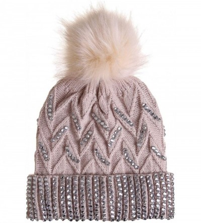 Skullies & Beanies Women Winter Knit Beanie-Hats- Pompom-Hats Warm Chunky-Elastic Shiny Ears for Women - Mz012-beige - CD18XU...