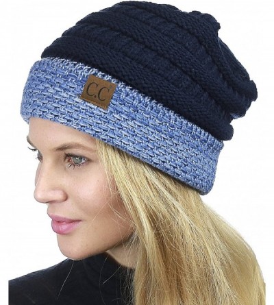 Skullies & Beanies Cable Knit Soft Stretch Multicolor Stitch Cuff Skully Beanie Hat - Navy - CA186Z6D85I $10.86