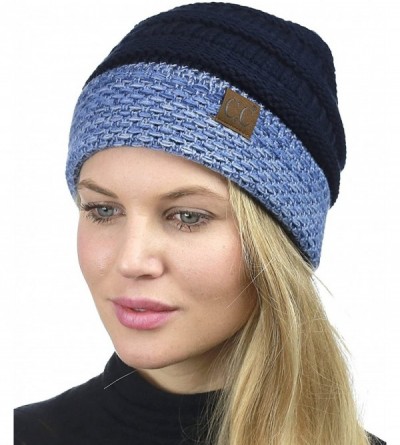 Skullies & Beanies Cable Knit Soft Stretch Multicolor Stitch Cuff Skully Beanie Hat - Navy - CA186Z6D85I $10.86