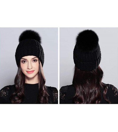 Skullies & Beanies Women Fashion Warm Winter Knitted Beanie Fur Ball Pom Hat Crochet Ski Cap - Black - C518KEQCKDO $19.61