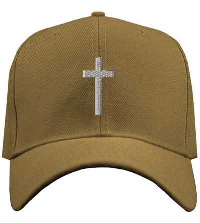 Baseball Caps Baseball Cap Cross Silver Embroidery Acrylic Dad Hats for Men & Women Strap - Khaki Design Only - CI11MQPM1K1 $...
