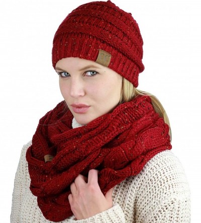 Skullies & Beanies Soft Stretch Colorful Confetti Cable Knit Beanie and Infinity Loop Scarf Set - Burgundy - C518KXEU37N $20.29