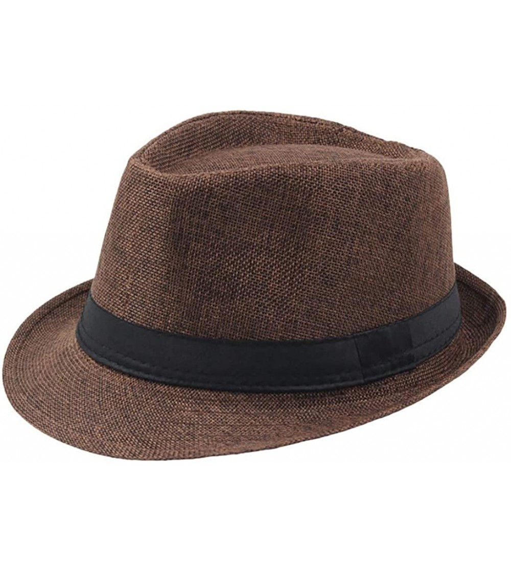 Fedoras Mens Vintage 20s Hat Classic Gentleman Manhattan Structured Trilby Fedora Brim Casual Jazz Hat with Band - CV18XEYLGM...