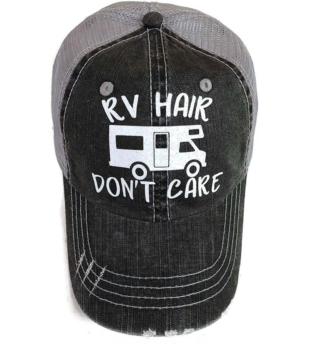 Baseball Caps White Glitter RV Hair Don't Care Grey Trucker Cap Hat Camping - C218CNKL7CW $25.99