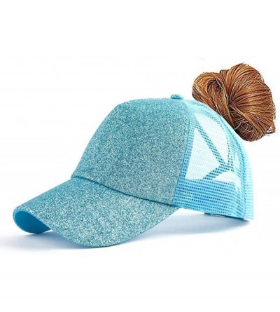 Baseball Caps Adjustable Ponytail Messy Buns Sequined Baseball Hat - Blue - C418ORL6CK2 $11.08