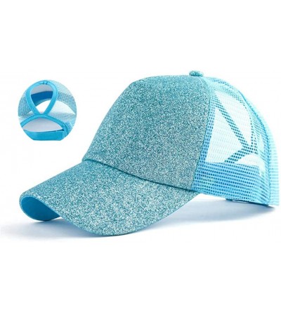 Baseball Caps Adjustable Ponytail Messy Buns Sequined Baseball Hat - Blue - C418ORL6CK2 $11.08