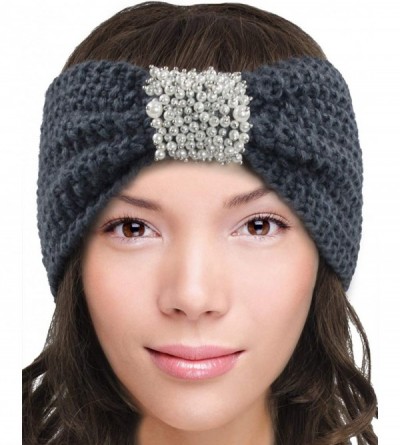 Cold Weather Headbands Women's Knitted Wide Stylish Headband - Faux Pearl Center - Gray - C017WWNU0EZ $16.37