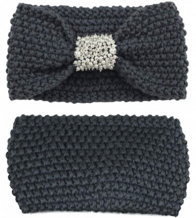 Cold Weather Headbands Women's Knitted Wide Stylish Headband - Faux Pearl Center - Gray - C017WWNU0EZ $16.37