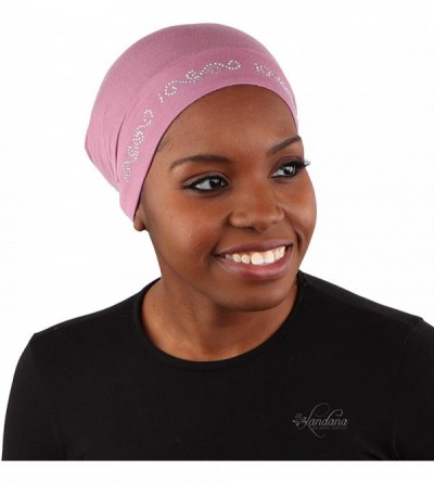 Skullies & Beanies Womens Soft Sleep Cap Comfy Cancer Hat with Rhinestone Swirly Chain Applique - Rose - CV17XXDRD6N $15.46