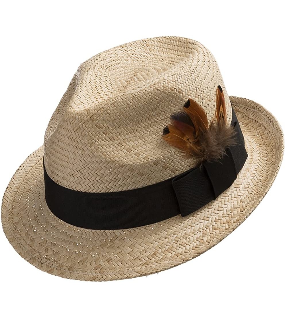 Fedoras Fedora Sedona Straw Panama Hat Trilby with Feather - Natural - C5125WDAZ05 $43.46