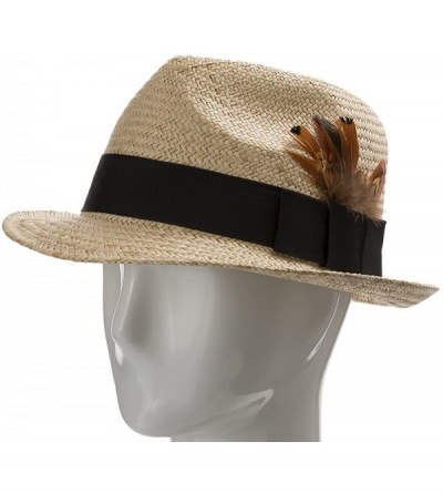 Fedoras Fedora Sedona Straw Panama Hat Trilby with Feather - Natural - C5125WDAZ05 $43.46