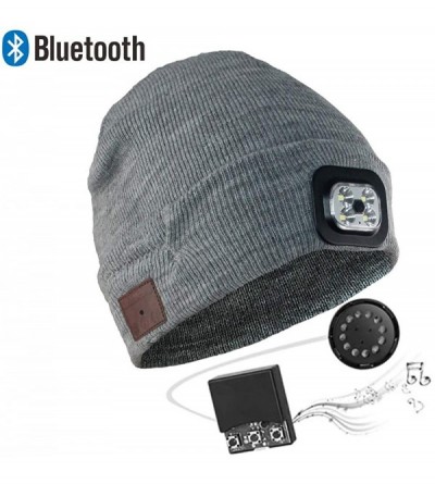 Skullies & Beanies Men's Bluetooth Beanie Hat Winter LED Music Hat Built-in Stereo Speaker & Mic - A Light Grey - CS1938MWZQ6...