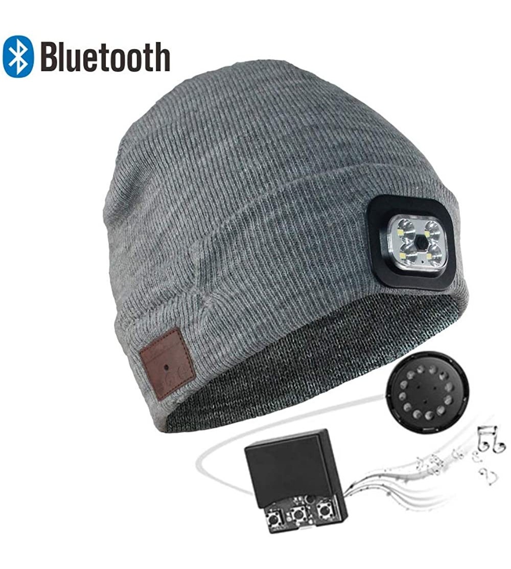 Skullies & Beanies Men's Bluetooth Beanie Hat Winter LED Music Hat Built-in Stereo Speaker & Mic - A Light Grey - CS1938MWZQ6...