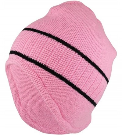 Skullies & Beanies Double Striped Acrylic Knit Warm Winter Beanie Cap - Pink Black - CN1862R5ES3 $18.14