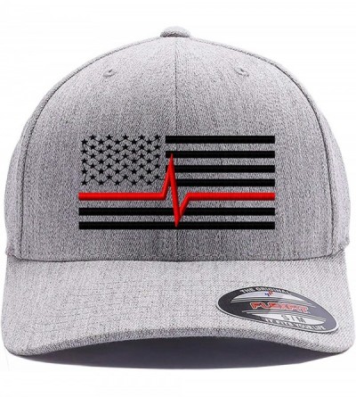 Baseball Caps Thin Red Life Line USA Flag. Embroidered. 6477 and 6277 Flexfit Wooly Combed Twill Flexfit Cap - Heather - CJ18...