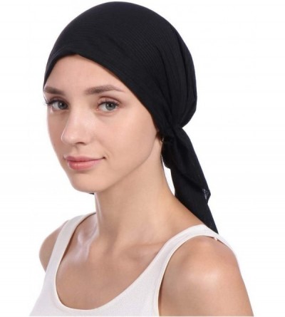 Skullies & Beanies Women Solid Color Muslim Hats-Long Tail Tail Band Cap India Beading Cotton Hair Tail Head Scarf Wrap (Blac...