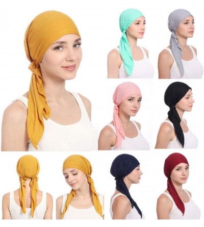 Skullies & Beanies Women Solid Color Muslim Hats-Long Tail Tail Band Cap India Beading Cotton Hair Tail Head Scarf Wrap (Blac...