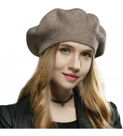 Berets Merino Wool Berets for Women Girls- Classic Plain French Style Artist Hat Gift - Coffee - 38.6% Merino Wool - C518YERH...