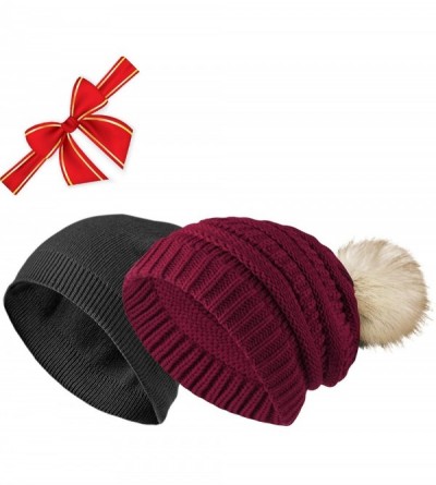 Skullies & Beanies 2 Pack Winter Hats for Women Slouchy Beanie for Women Beanie Hats - C1-black+wine Beanie Hats - CT18AXLER6...