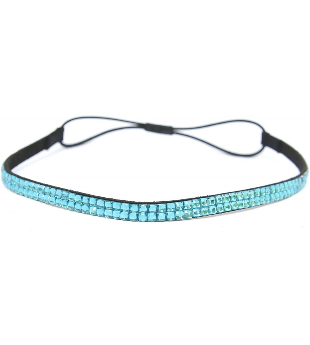 Headbands Two Row Rhinestone Elastic Stretch Headband Accessory - Turquoise Thin Headband - C211DDJW9U1 $10.83