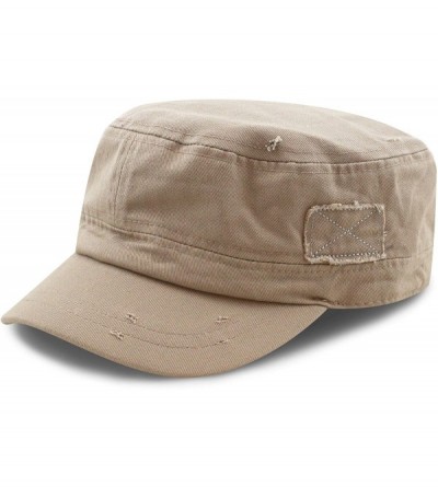 Baseball Caps Washed Cotton Basic & Distressed Cadet Cap Military Army Style Hat - 2. Distressed - Khaki - C31983KU8XU $9.80