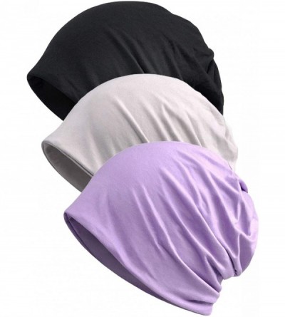 Skullies & Beanies Women's Soft Chemo Hat Beanie Sleep Cap for Cancer 3 Pack - B - CK12N5R0QJ7 $11.88