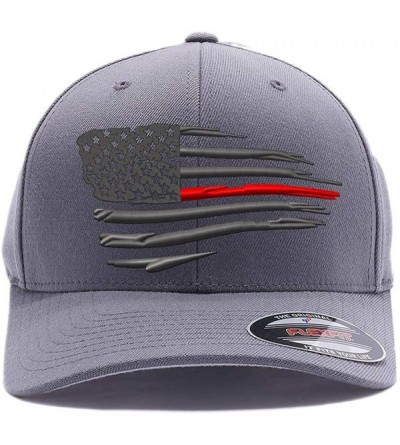 Baseball Caps Thin Red Line Waving USA Flag. Embroidered. 6477 Wool Blend Cap - Grey2 - CM1808MGNR9 $18.02