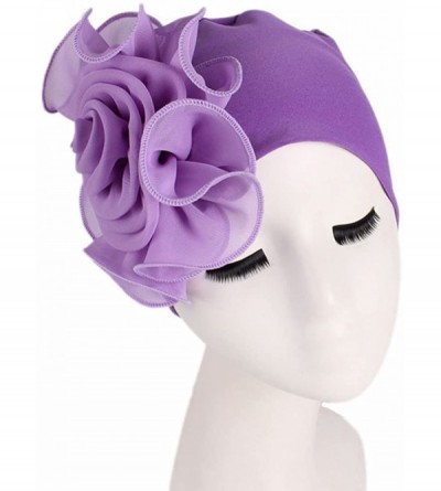 Skullies & Beanies Cancer Turbans Twisted Headwear Flowers - Purple - CE18XW3L4RL $10.42