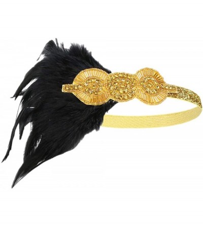 Headbands 1920s Headpiece Feather Flapper Headband Great Gatsby Headdress Vintage Accessory - Gold -1 - CQ18K6TKYKY $10.11