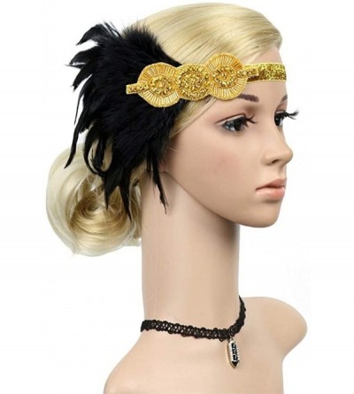 Headbands 1920s Headpiece Feather Flapper Headband Great Gatsby Headdress Vintage Accessory - Gold -1 - CQ18K6TKYKY $10.11
