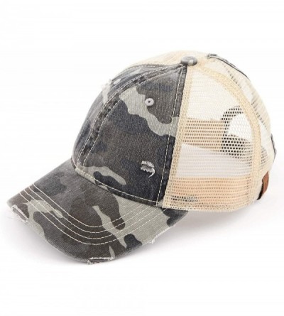 Baseball Caps Women's Adjustable Athletic Trucker Hat Mesh Baseball Cap Dad Hat - Washed Distressed - Black Camo W/ Beige - C...