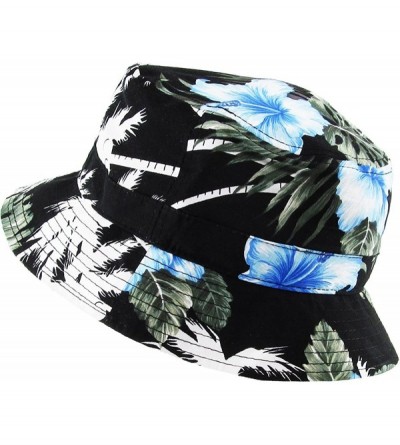 Bucket Hats Floral Galaxy Leaf Aztec Tropical Print Bucket Hat Summer Boonie Cap - 04) Floral - Black/Blue - C711TL6V63V $12.19