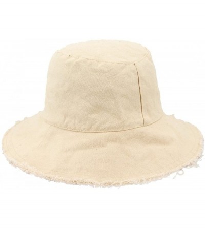 Bucket Hats Unisex Frayed Washed Bucket Hat Foldable Cotton Fisherman Cap Brim Visors Sun Hat - Beige1 - CY18CHUHXMN $16.32