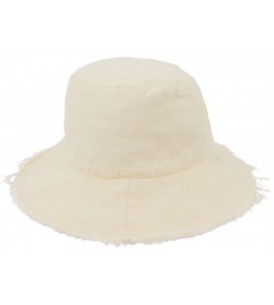 Bucket Hats Unisex Frayed Washed Bucket Hat Foldable Cotton Fisherman Cap Brim Visors Sun Hat - Beige1 - CY18CHUHXMN $16.32